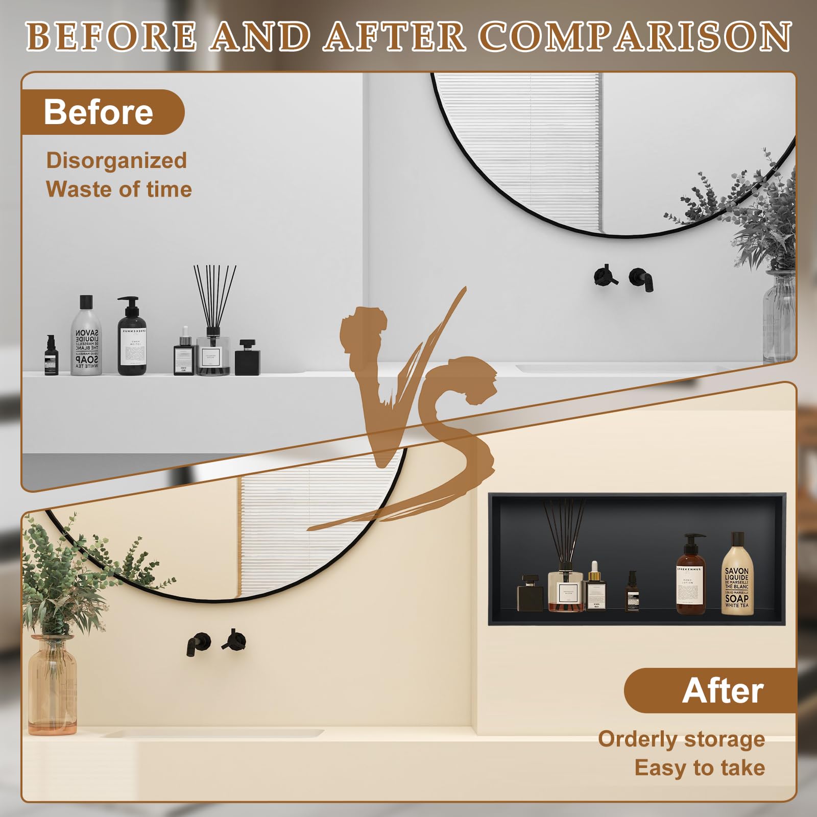 Niche de Douche,Niche Salle de Bain a Encastrer en Acier Inoxydable 304,70.5x30.5x12.5cm Niche Murales,Pas de Carrelage Nécessaire,Scellé et Étanche