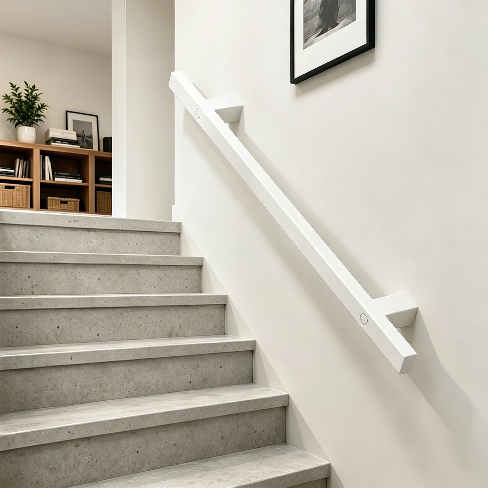 Drsyffsup One Color 30Cm-600Cm Stairs Banister Handrail, Non Slip Stair Railings Support Rod, Hand Railing With Bracket For Stairs Outdoor Indoor Grab Bar Kit, White Square Pipe Design(11Ft/330Cm)