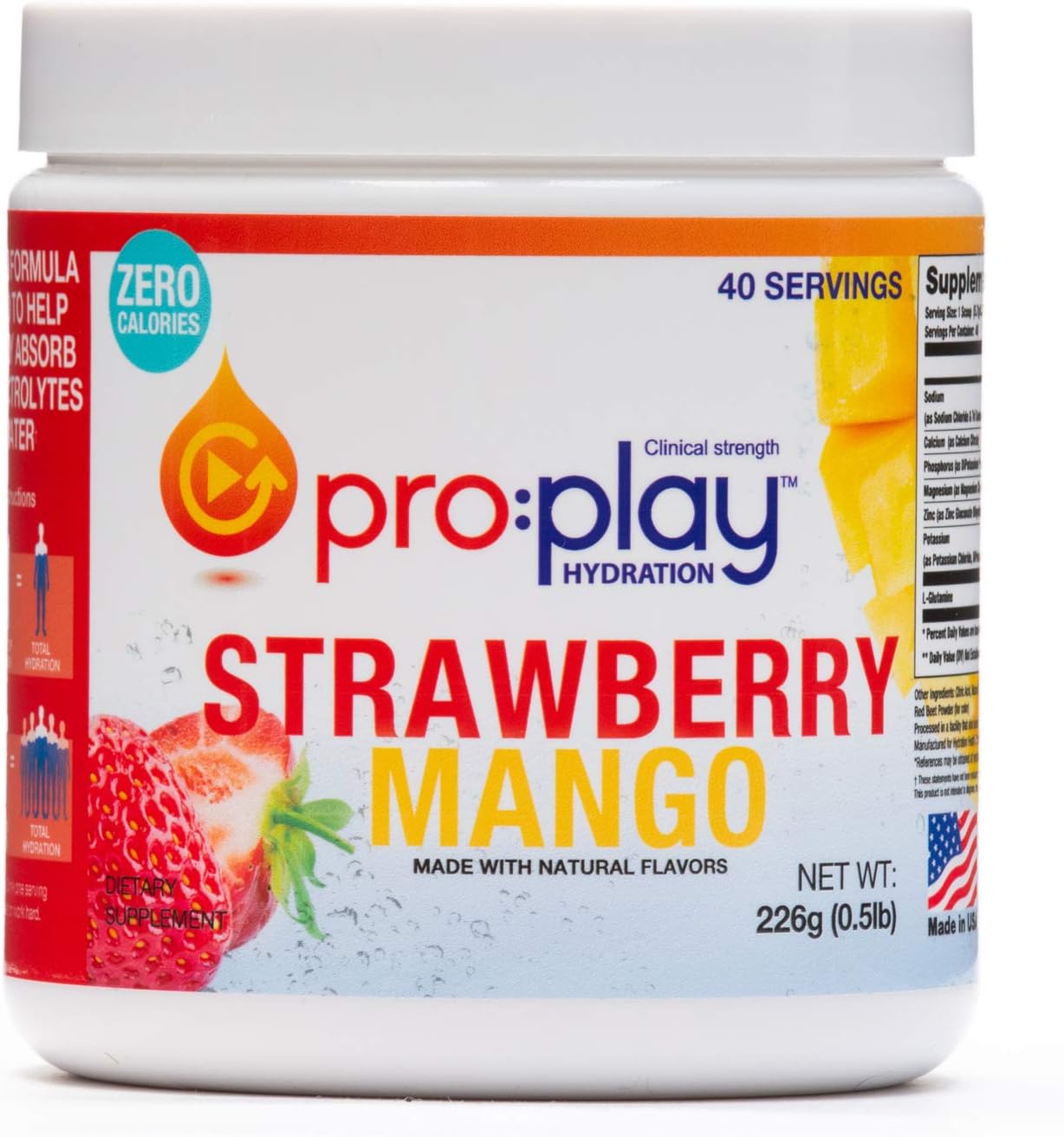 Pro:Play Clinical Strength Hydration Drink Powder, Strawberry Mango - 226g tub