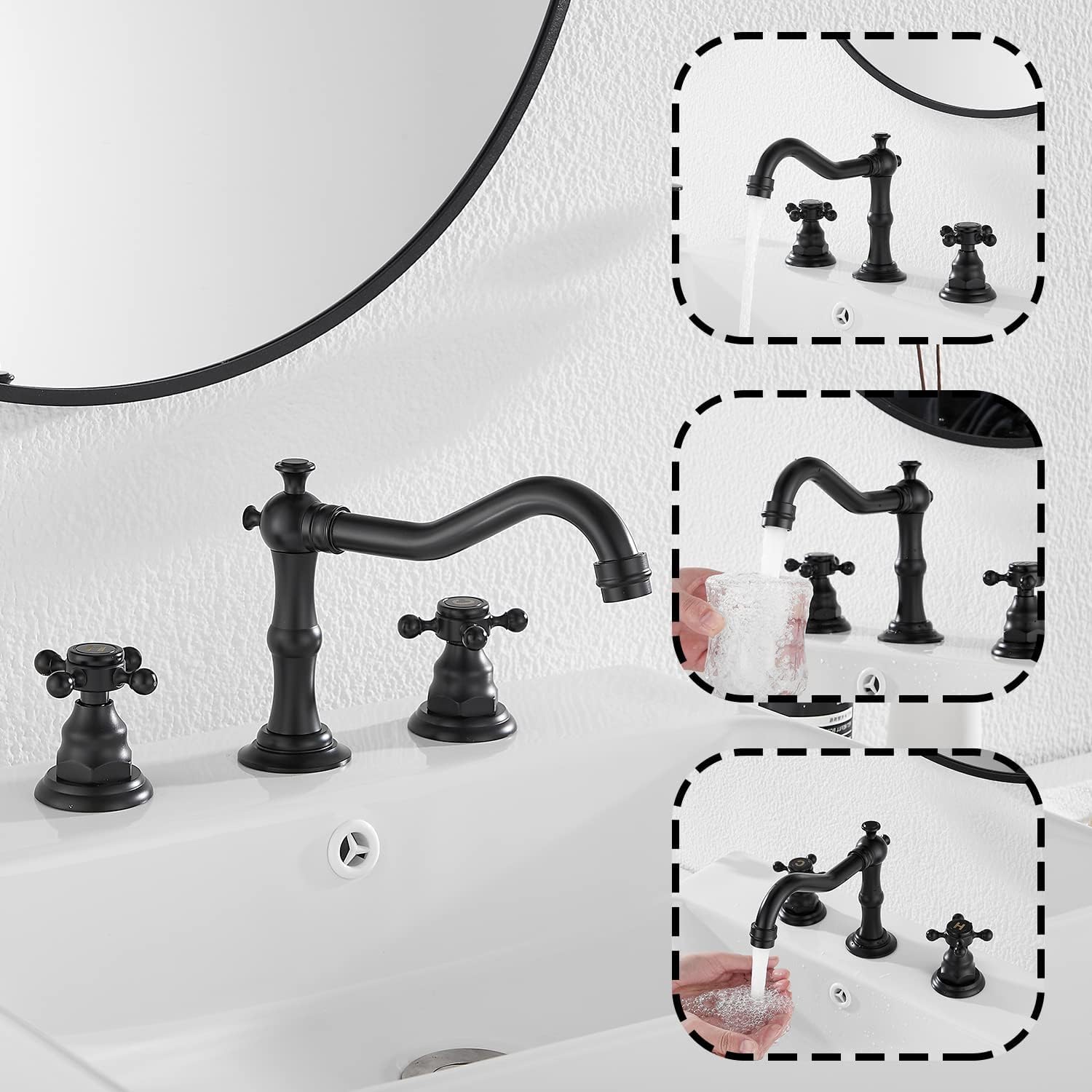3 Holes Vintage Double Handle Basin Mixer Tap Widespread Bathroom Sink Bathtub Tap Deck Mounted,8 inch 2 Handles 3 Holes Bath Tub Tap Matte Black - Image 4