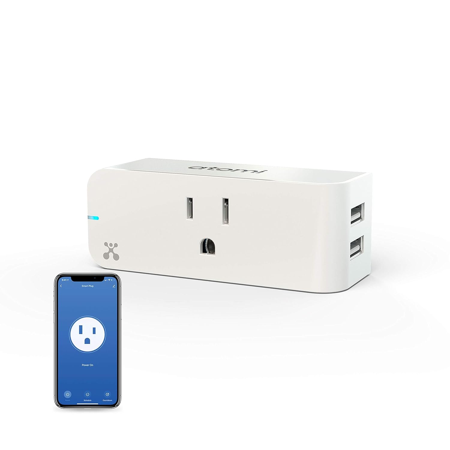Atomi Smart WiFi Plug, Built-in Dual 2.4A USB Ports, Occupies One Socket, 2 USB Charging Station, Control from Anywhere, No Hub Required, Works with Alexa & Google Home, 1-Pack, White Atomi Smart WiFi Plug, Built-in Dual 2.4A USB Ports, Occupies One Socket, 2 USB Charging Station, Control from Anywhere, No Hub Required, Works with Alexa & Google Home, 1-Pack, White