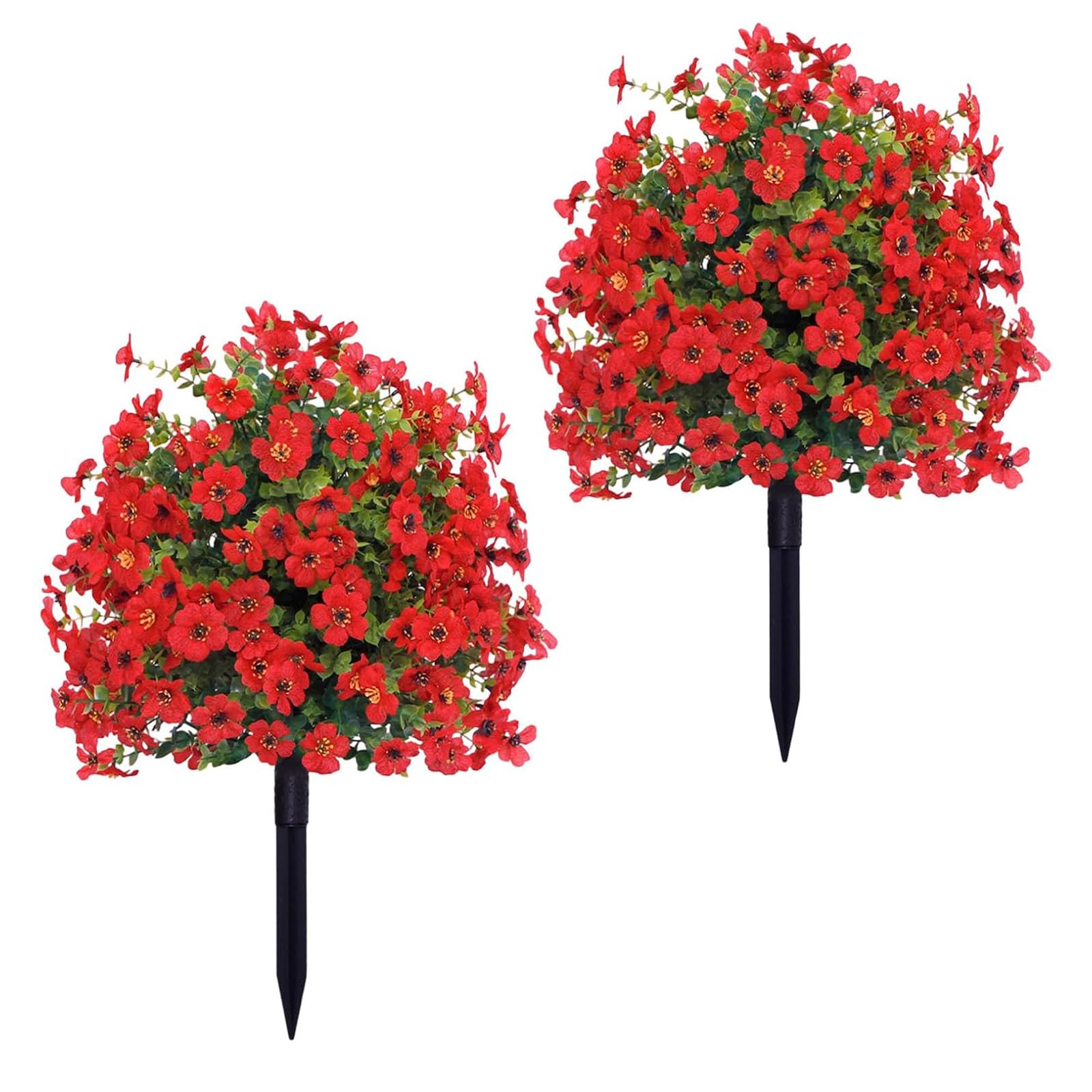 UOAESR 2PCS 60cm Artificial Violet Flowers with Ground Spikes, Fake Plants for Outdoor Planters Garden Balcony, UV Resistant Lifelike Artificial Plants for Home Decoration Porch Garden (red)