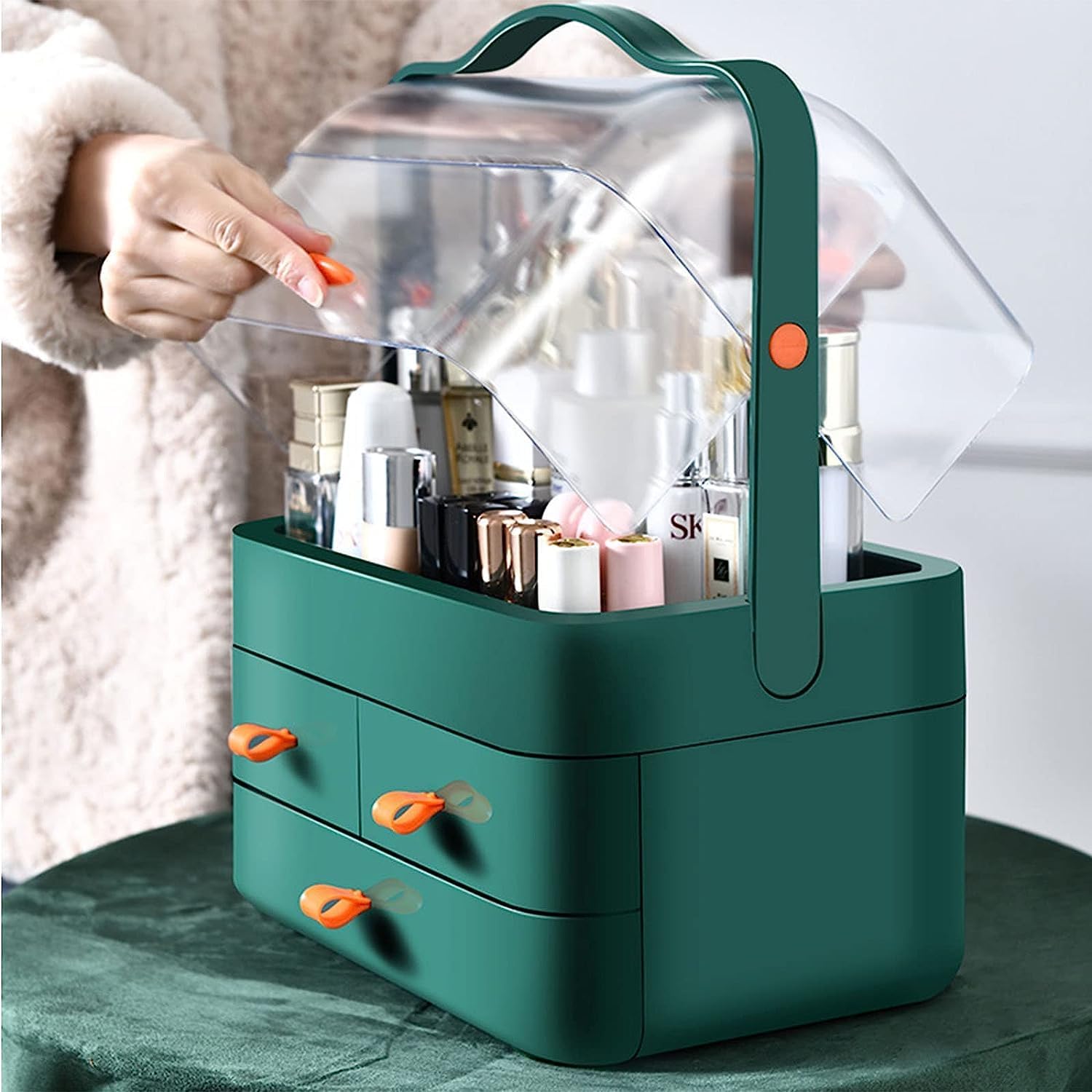 TONSYL Makeup Organizer, Waterproof Dust-proof Cosmetic Organizer Box with Lid Fully Open Display Boxes, Skincare Organizers Caddy Holder for Bathroom, Dresser, Counter-top Bedroom 3