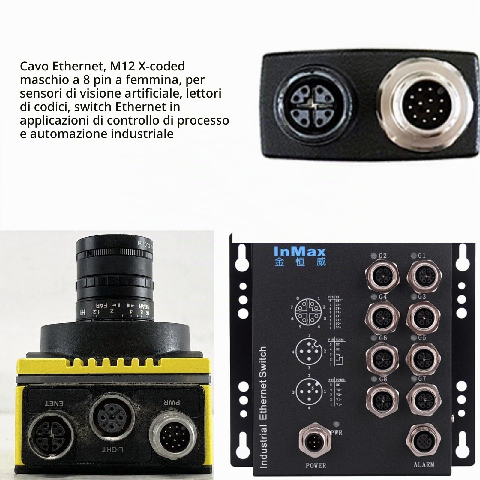 HangTon Cavo Ethernet 8 Pin X-Coded M12 RJ45 CAT-7e per Keyence IV3 SR-5000 Matrix Cognex in Sight Data Man Barcode Reader Camera Sensor Network 5M