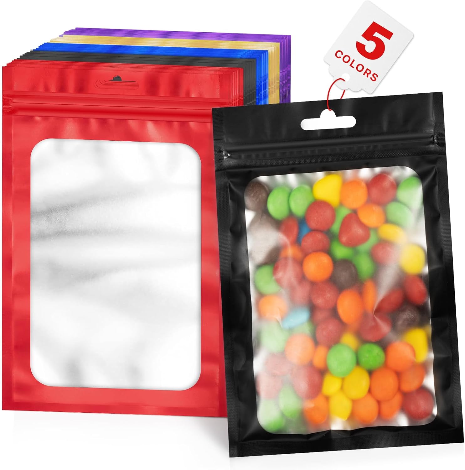 ANZNKU 100Pcs Colorful Mylar Bags, Resealable Smell Proof Small Zip Pouches