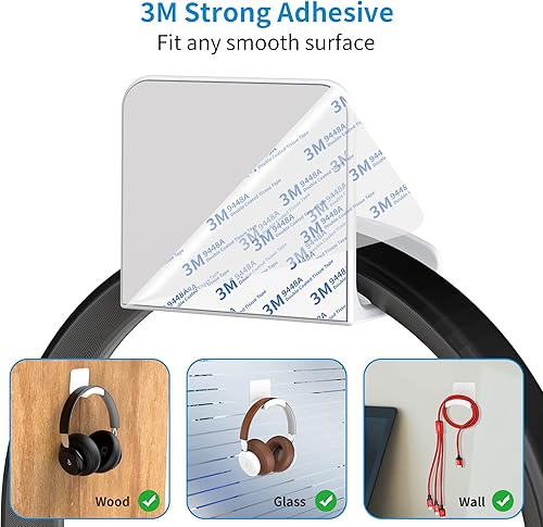 Miniatura 3 de SOKUSIN Soporte para auriculares, soporte adhesivo para auriculares para juegos, gancho universal de montaje en pared para todos los