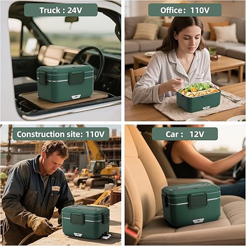 Miniatura 5 de Fiambrera eléctrica para adultos, 100 W, 3.5 L, calentador de alimentos portátil de 2 capas para hombres, modo dual de 2.5 L + 1 litro, lonchera