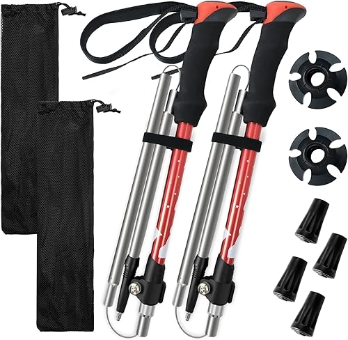Miniatura 10 de Bastones de senderismo plegables para senderismo, bastones de senderismo ligeros y plegables, paquete de 2 bastones de aluminio ajustables para