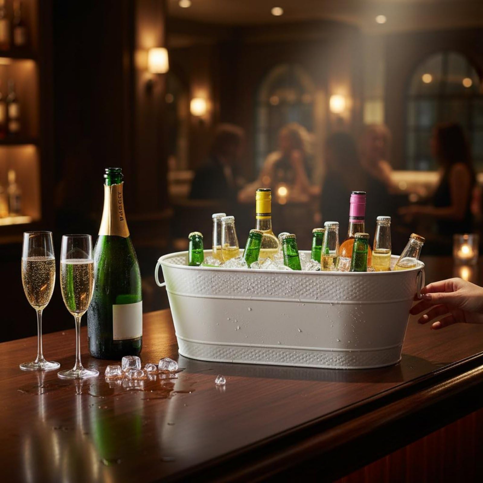 Cubo de Hielo Gran Capacidad Bañera de Hielo Metálica Resistente Al Óxido Refrigerador Bebidas Metálico para Establecimientos, Restaurantes