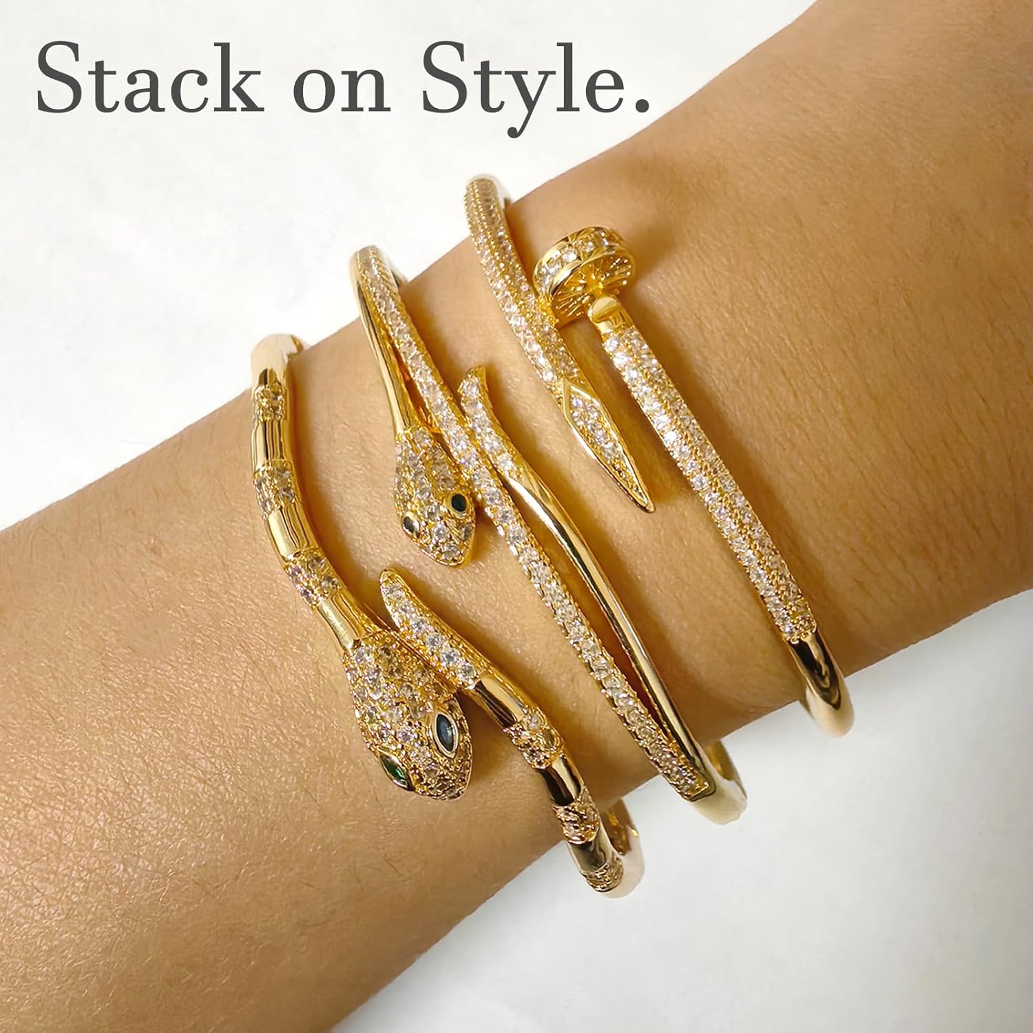 18K Gold Plated Nail and Snake Copper Bracelet for Women Dainty Jewelry Gift Perfect for Small/Petite/Medium Wrist Cuff Bangle - Image 7