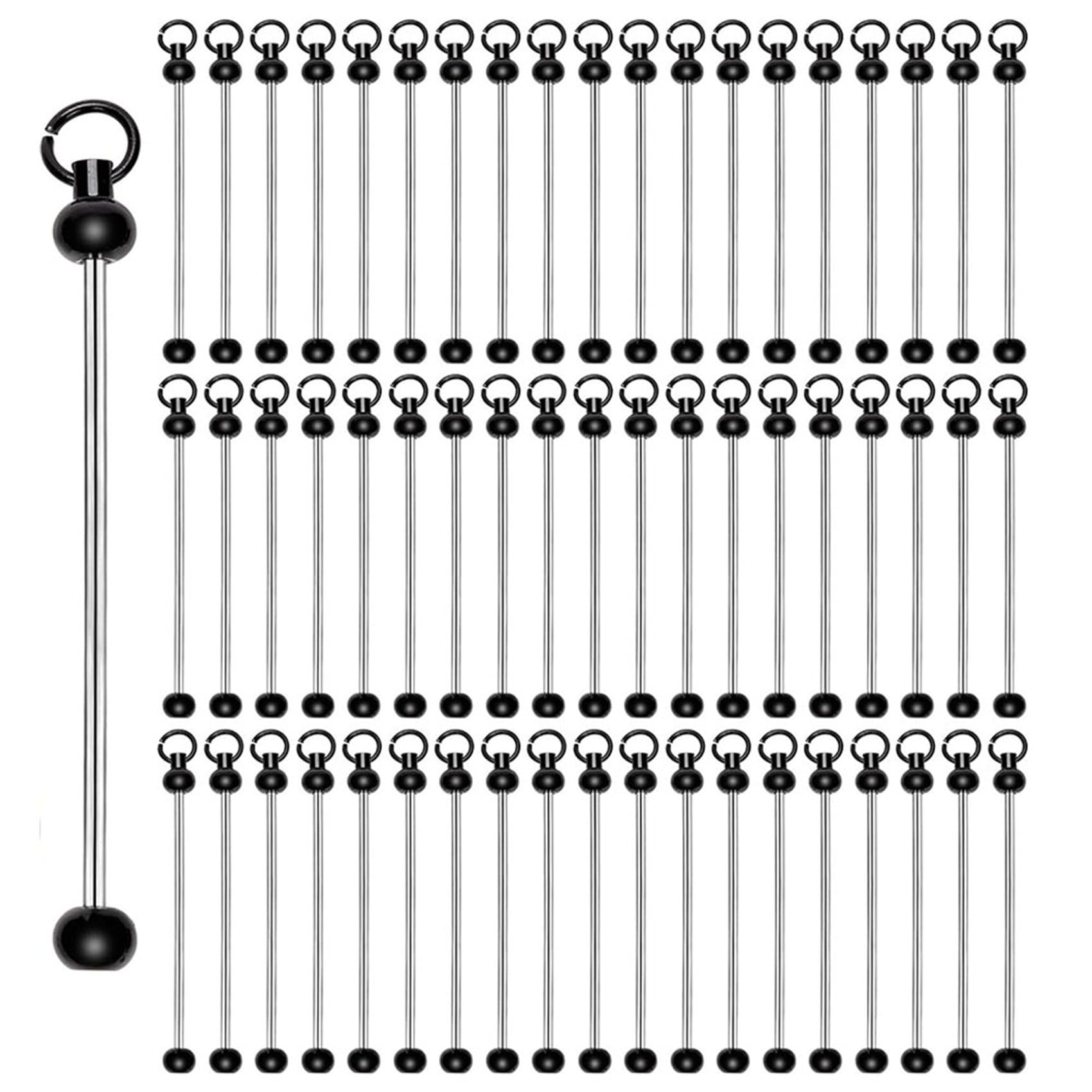 Hndhbfgrt 100pcs Blank Beadable Keychain Bars,Metal DIY Bead Keychain Bar Charms Easy to Detachable Beaded Key