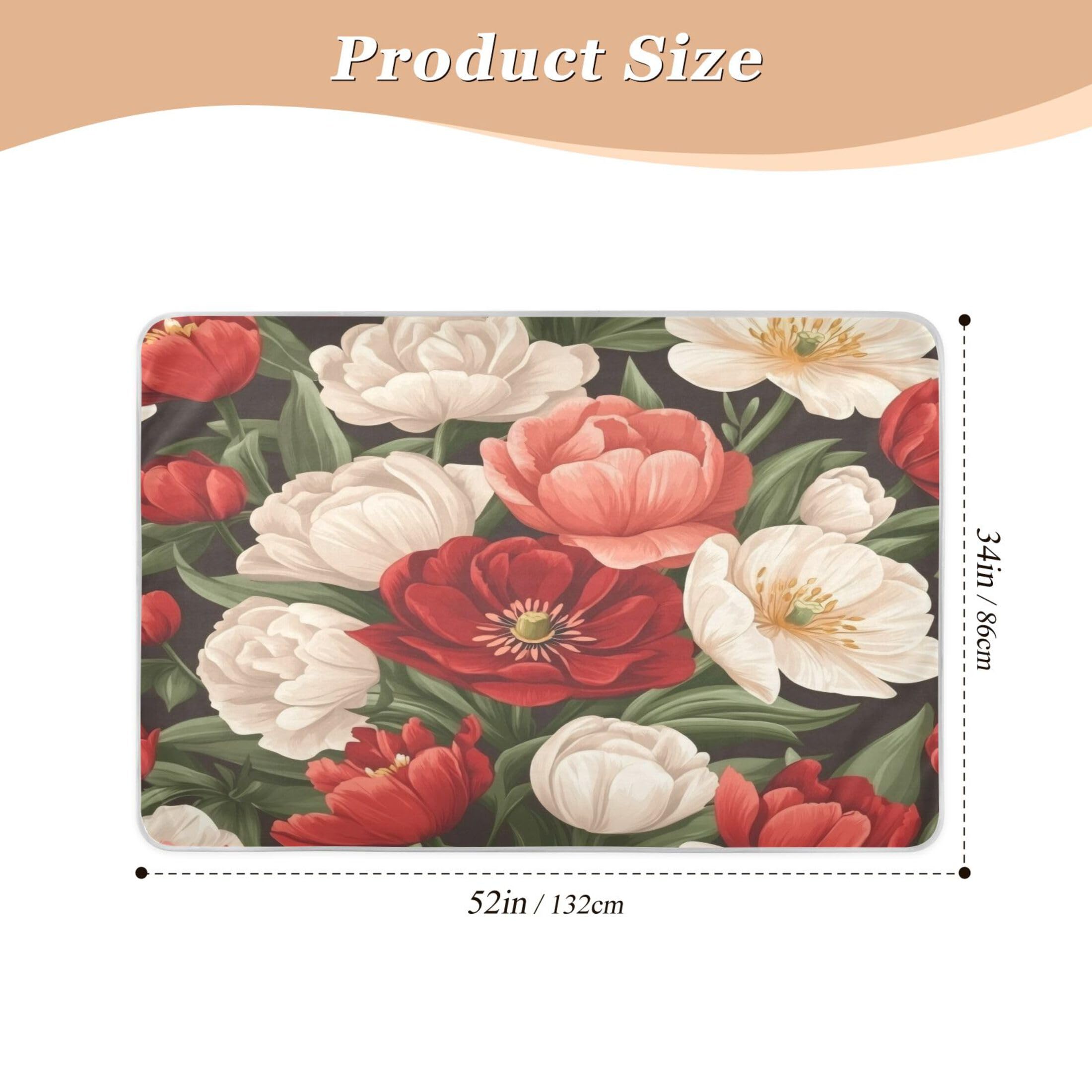 Takiito Red Pink Flowers Bed Pad Reusable Bed Underpad Washable Waterproof Leak-Proof Quick Dry Incontinence Pee Pad for Toddlers Kids Adults Pets 34x52 in