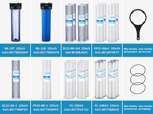 Miniatura 9 de Geekpure Sistema de filtro de agua para toda la casa de 3 etapas con carcasa transparente de 20 pulgadas, 4.5 x 20 pulgadas, puerto de latón NPT de