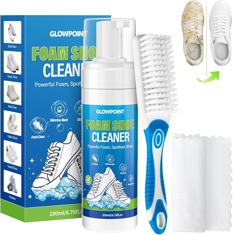 Shoe Cleaner, 6.76 Oz White Shoe Cleaning Kit with Brush & Towel | Sneaker Cleaner Foam Removes Dirt & Stain for Tennis Shoe, PU Leather