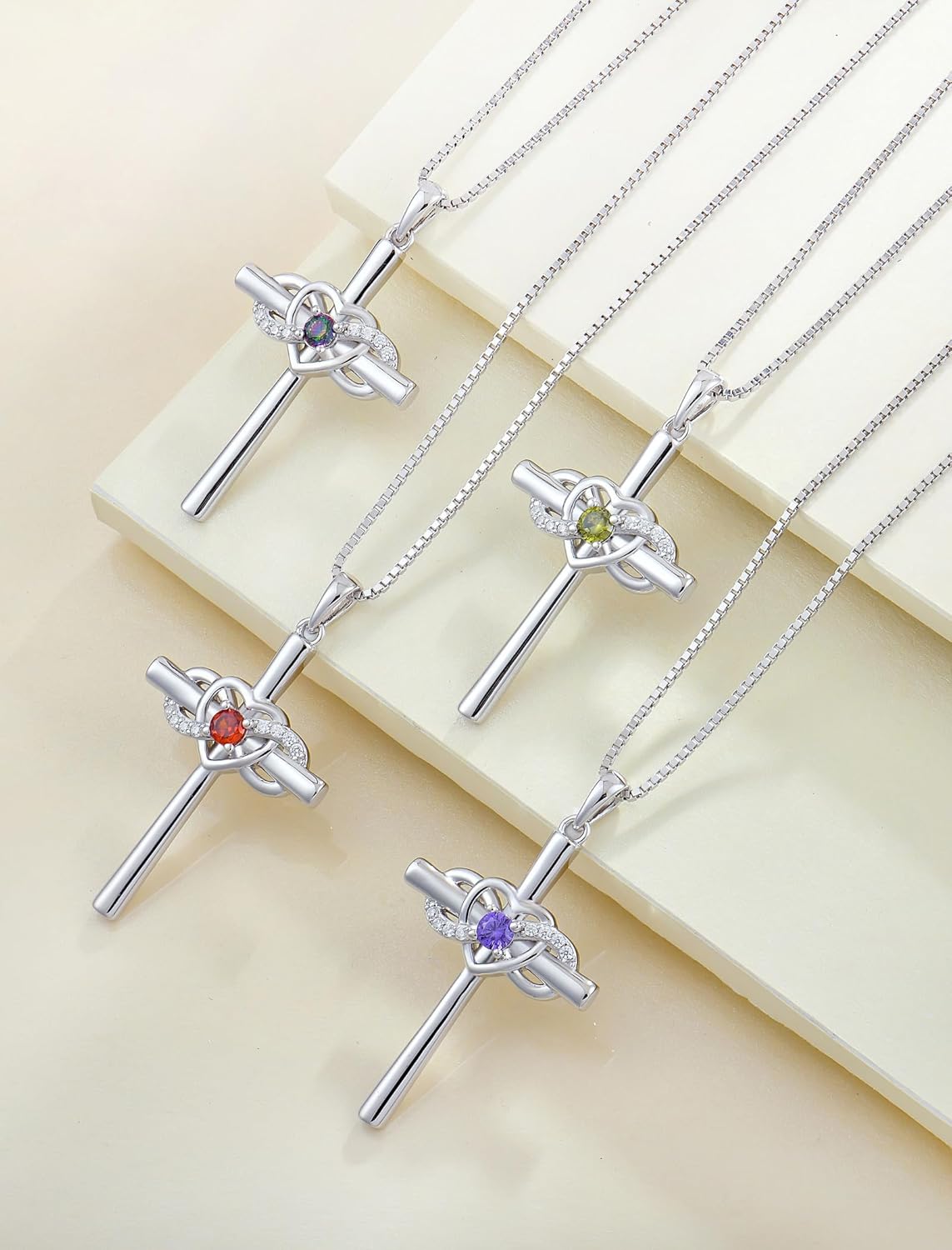 YL Women's Cross Necklace Sterling Silver Infinity Heart Crucifix Pendant Birthstone Criss Jewelry - Image 5