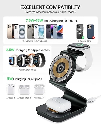 Miniatura 2 de Estación de carga inalámbrica para teléfono celular 3 en 1, soporte magnético inalámbrico de carga rápida para iPhone 1615141312Apple WatchAirPods