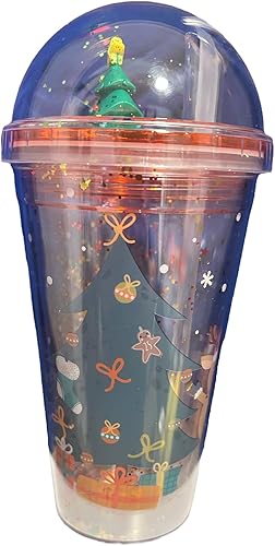 Miniatura 2 de Vaso de plástico con aislamiento navideño de 16 onzas (cúpula de muñeco de nieve, árbol y reno)