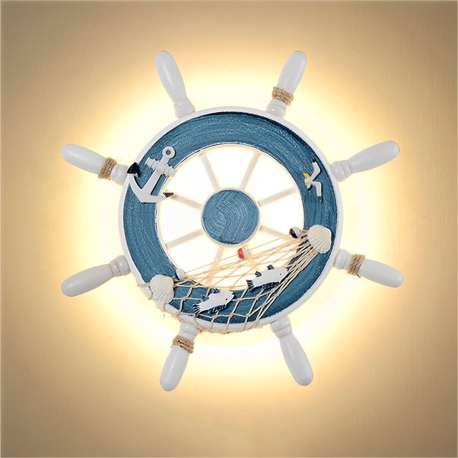Lampe Murale LED Moderne pour Chambre d'enfant Lampe Murale en Bois avec Volant et gouvernail de Bateau Applique Murale pour arrière-Plan de café Chambre d'enfant