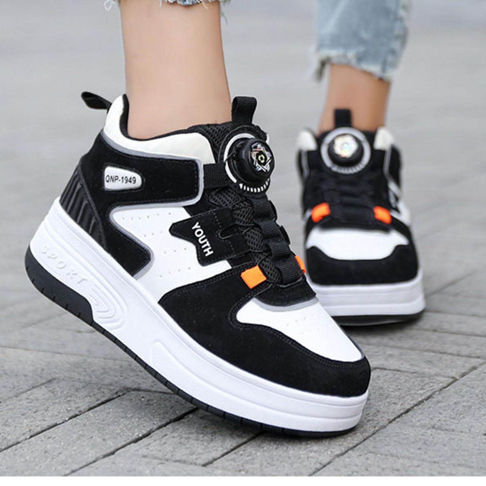 Surwin Schuhe mit Rollen Kinder Mädchen Jungen, Drehschnalle Halbhoher Turnschuhe mit 4 Rollen Rollschuhe Schuhe Skateboardschuhe Roller Skate Shoes Rollschuhe Sneaker