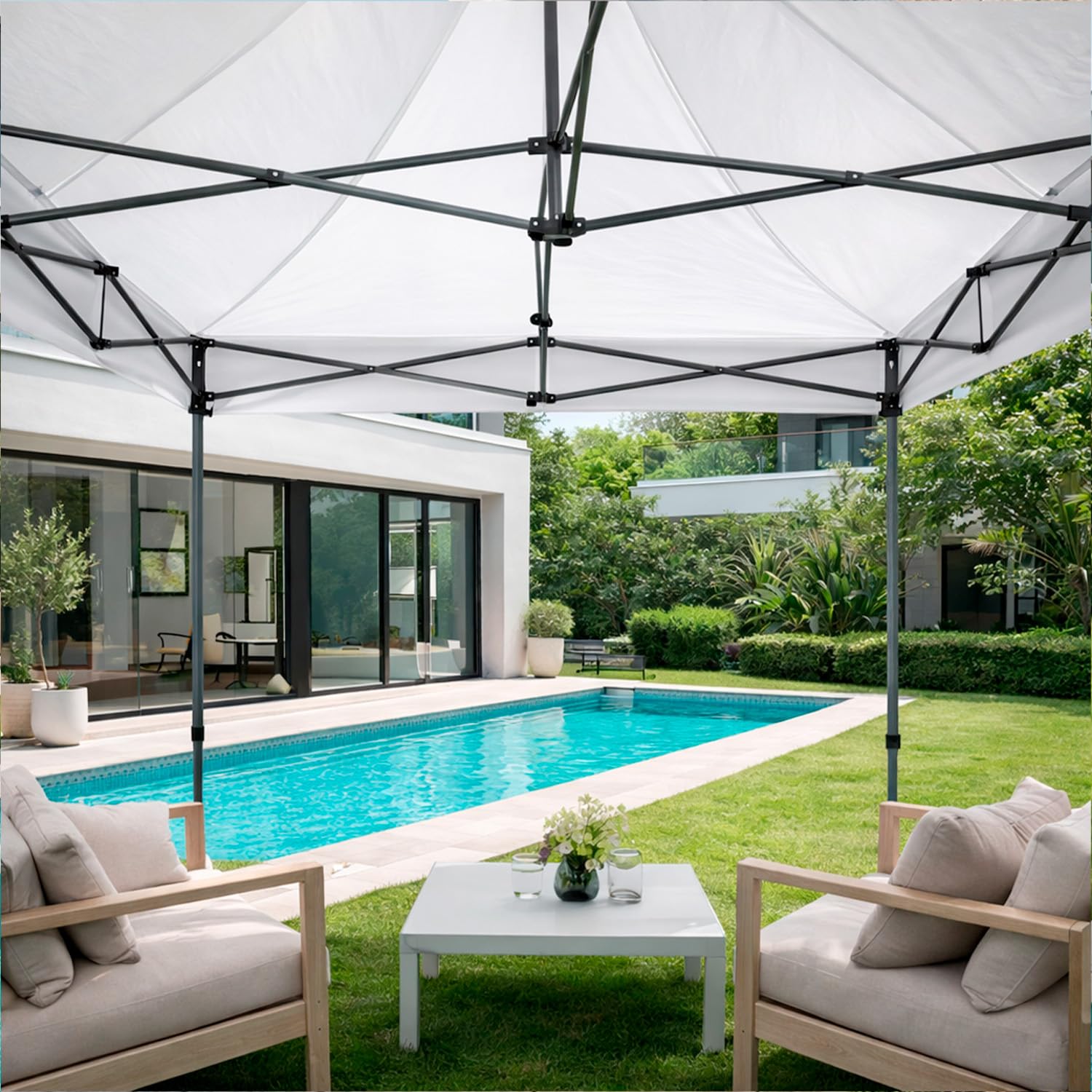 Gazebo Professionale 3x3 M Richiudibile Automatico In Acciaio Con Telo Oxford 1200D PVC Impermeabile e Anti UV Struttura a Fisarmonica con Sacche Zavorra e Borsa Trasporto Sagre Feste Eventi (Bianco)