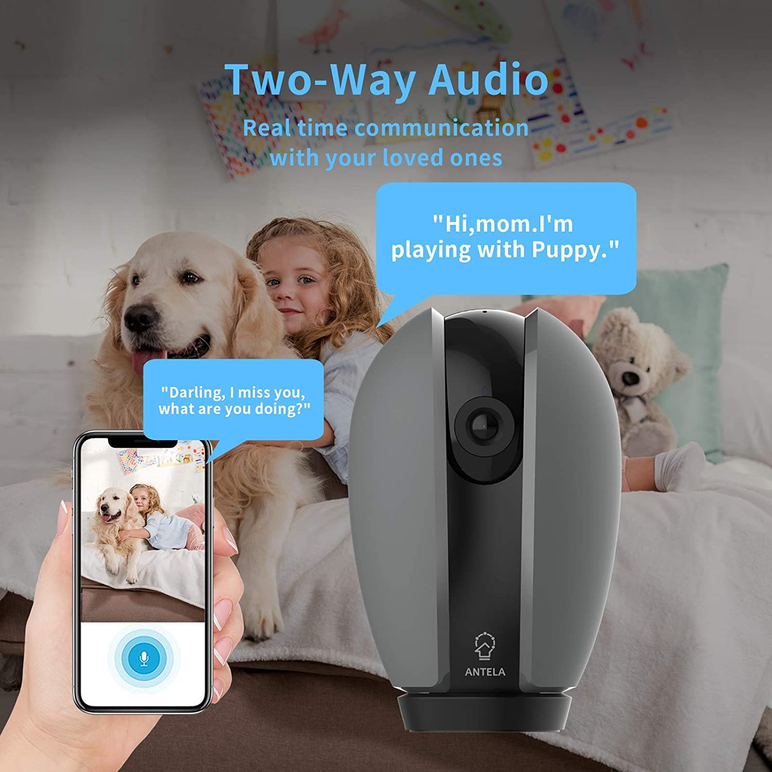 ANTELA Cámara IP WiFi 355° Cámara de Vigilancia FHD 1080p, Visión Nocturna, Audio Bidireccional, Detección de Movimiento, Compatible con Alexa y Google Home, WiFi 2,4G/5G
