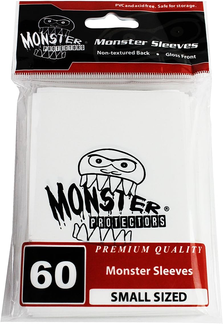 Monster Protectors Sleeves Sleeves - Smaller Size Gloss with Monster Logo - White (Fits Yugioh and Other Smaller Sized Gaming Cards)