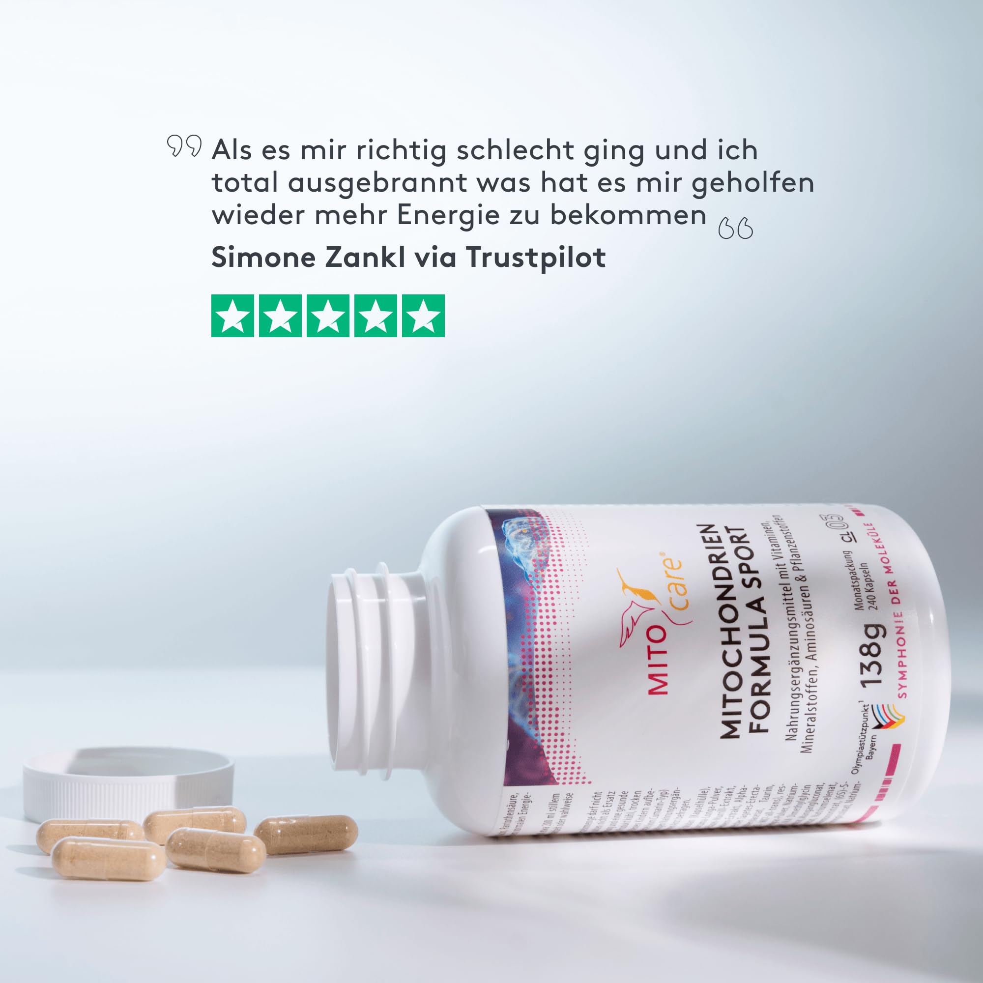 MITOcare Mitochondrien Formula Sport - Nährstoffkomplexmischung für Sportler - optimale Basis - Vitamine, Mineralstoffe & Pflanzenstoffe - Monatspackung mit 240 Kapseln - Produziert in Deutschland