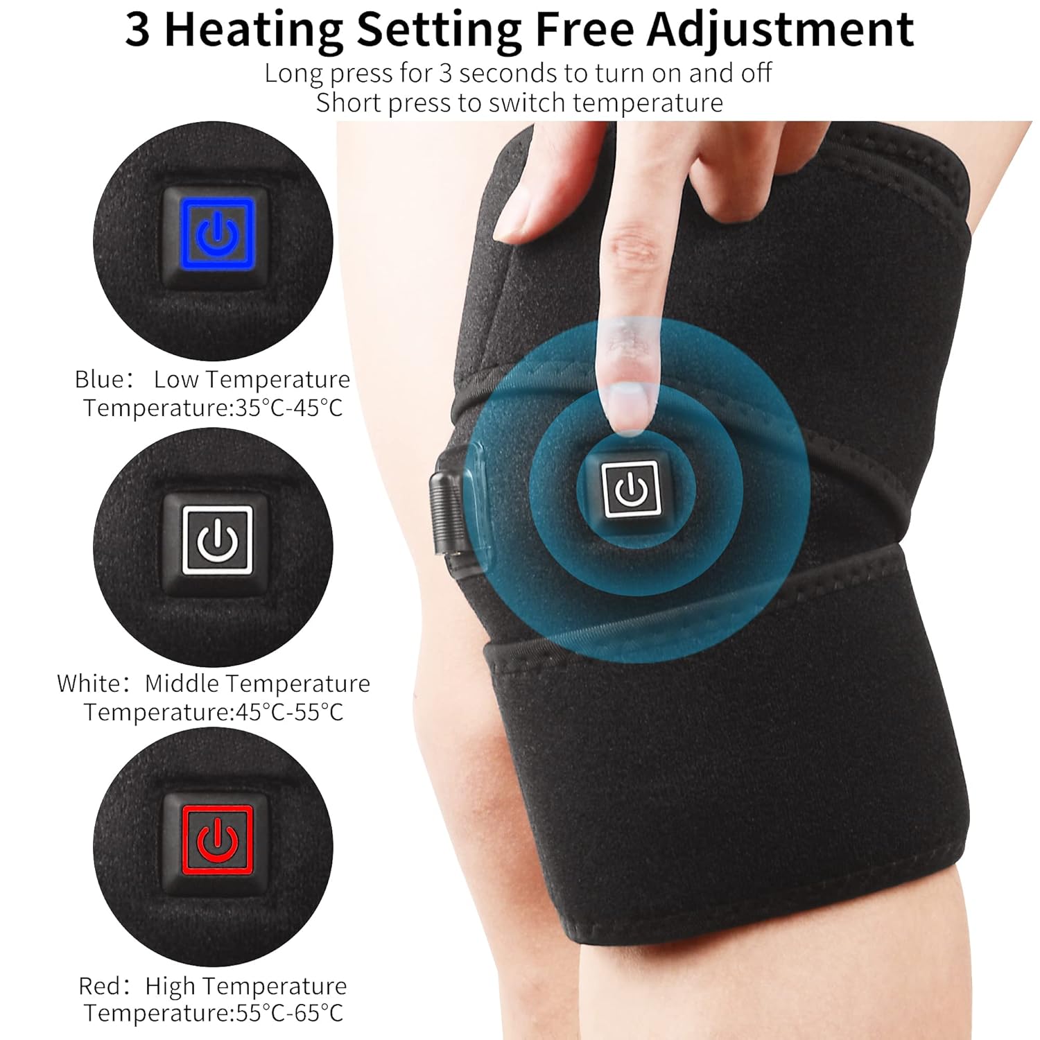 Heated Knee Brace Knee Heating Pad for Arthritis Pain Relief, 3 Temperature Control Thermal Therapy for Joint Soreness Swelling Cramps Rheumatism