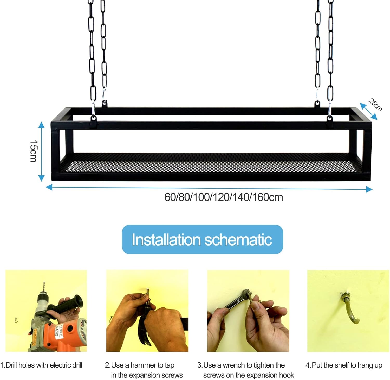 Creative Ceiling Hanging Flower Pot Rack, Solid Wood & Iron Plant Shelf for Balcony, Bar, Flower Shop Display – 100x25x15cm Decorative Storage Solution