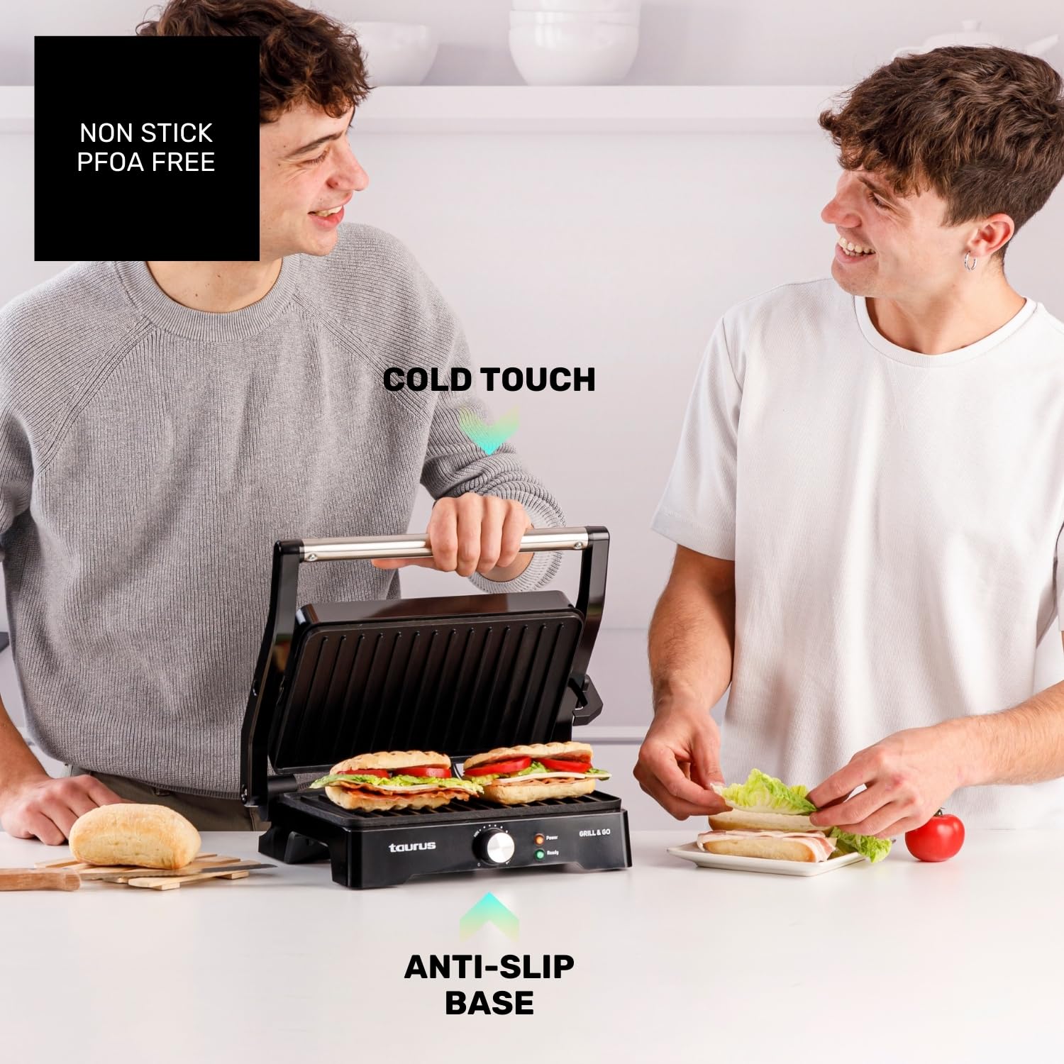 Taurus - Gril Électrique Grill&Co GR1500X | 1500W | Plaques Antiadhésives 27,5 x 17,3 cm | Couvercle Flottant 180º | Thermostat Réglable | Base Antidérapante | Bac à Graisse Amovible