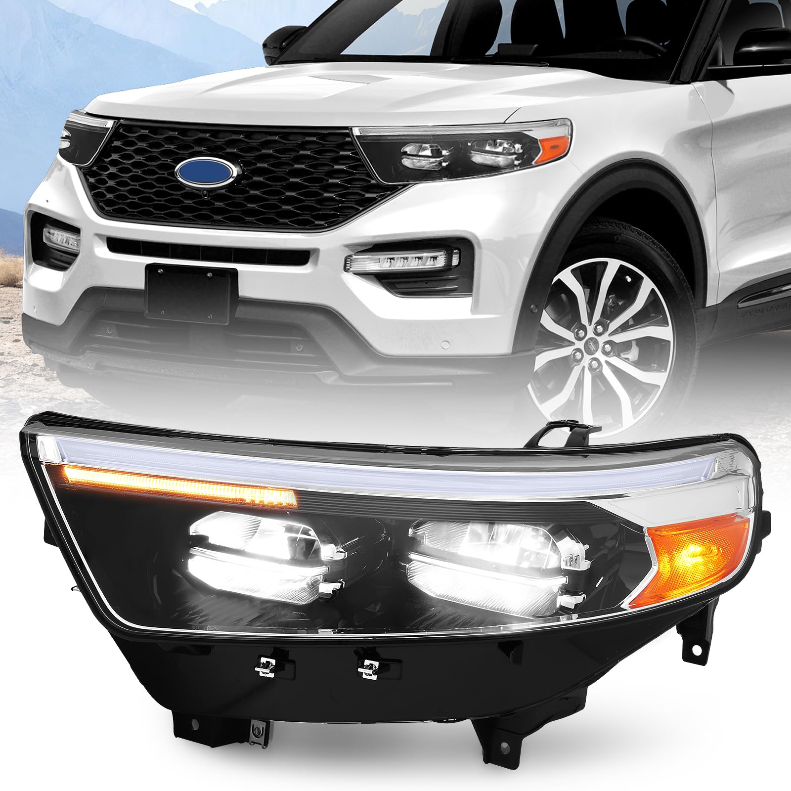 LED Headlight Assembly Compatible with 2020 2021 2022 Ford Explorer XLT/Limited (Driver Side(Left))