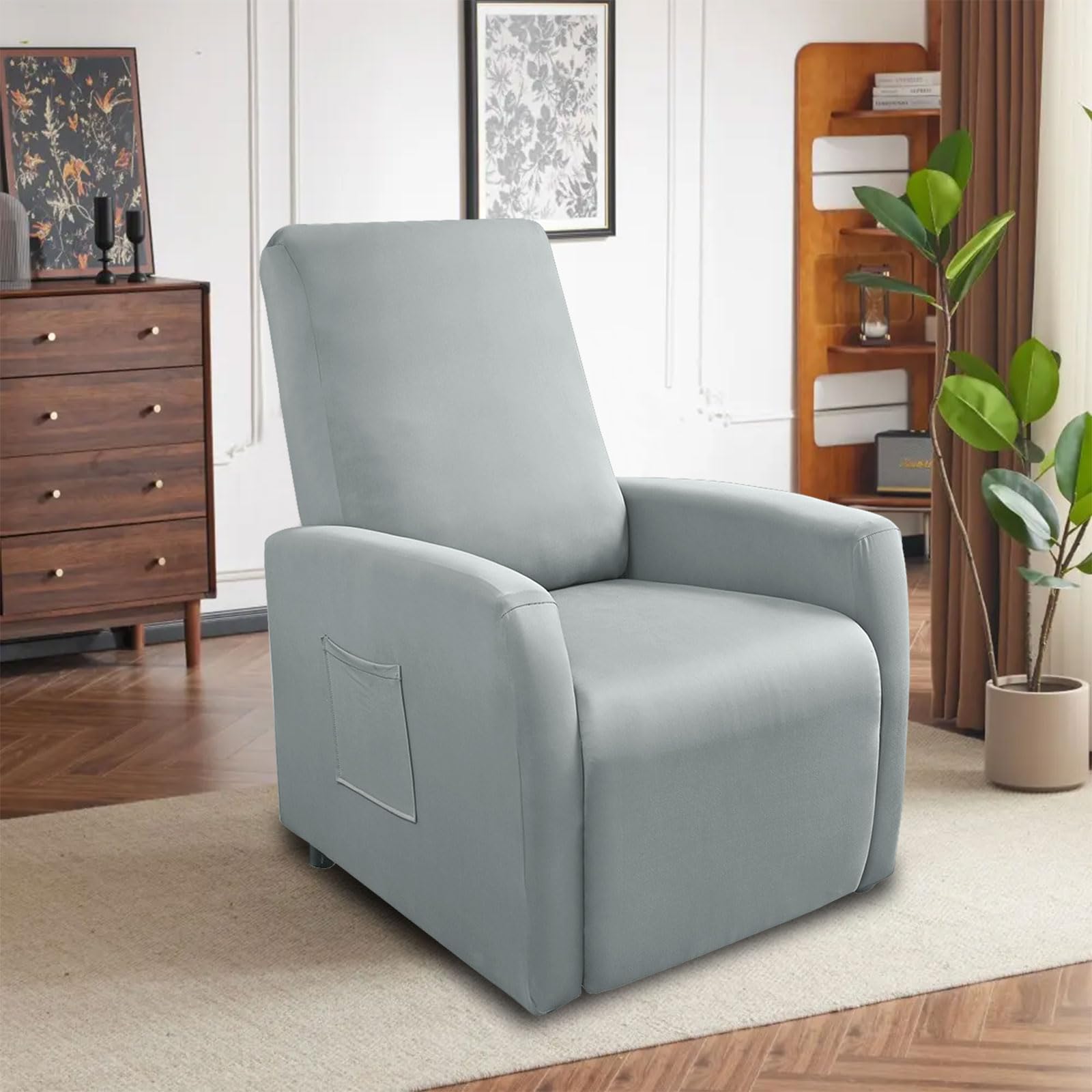 Coprisedia elasticizzato per poltrona relax completo, impermeabile, resistente agli spruzzi, elastico, poltrona relax, poltrona TV, colore: grigio chiaro
