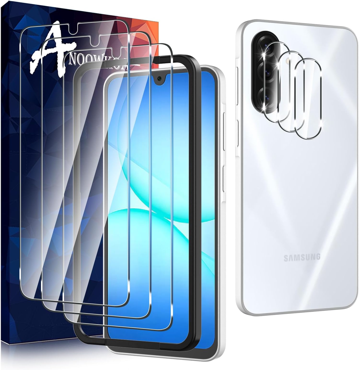 Anoowkoa 3 Pack for Samsung Galaxy A17 5G Screen Protector Tempered Glass + [3 Pack] Galaxy A17 5G Camera Lens Protector.9H Hardness.Support Fingerprint Unlock.Bubble-Free.Easy Installation