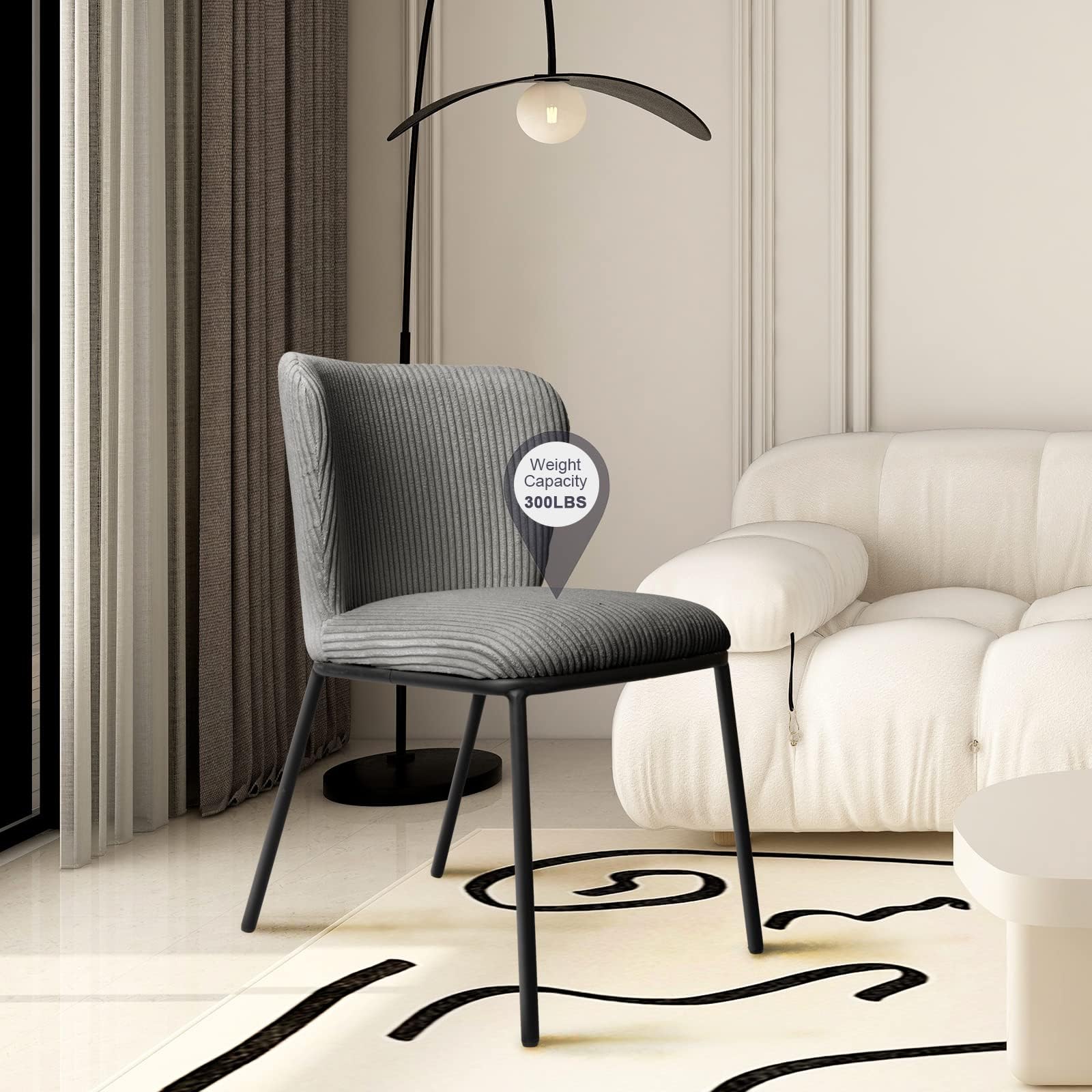 Esszimmerstühle 2er Set, Esstischstühle mit Cordbezug und Metallbeinen, ergonomische Küchenstühle armlehnlos für Esszimmer & Küche, Bequeme Stühle mit Schaumstoffpolsterung-Grau