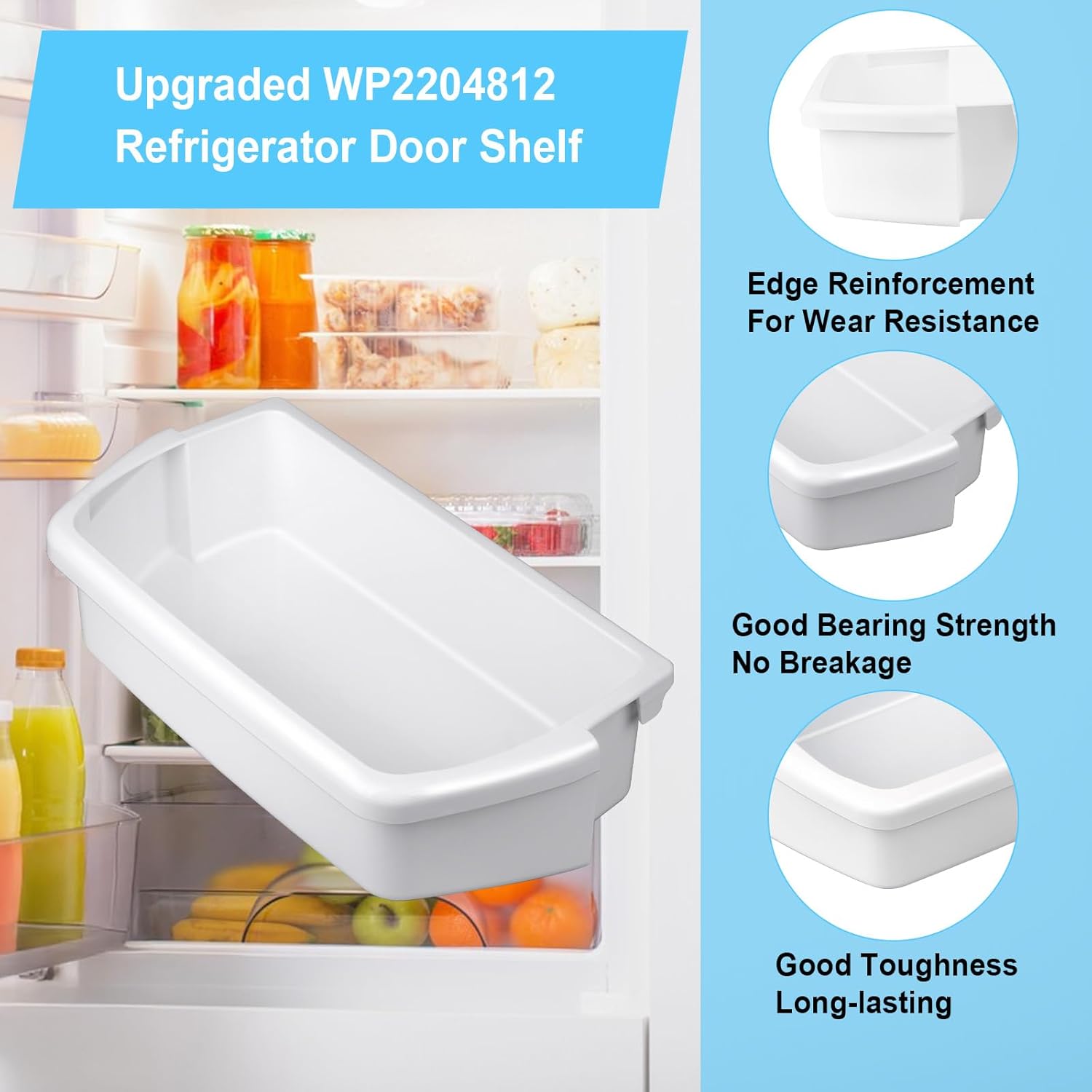 2 PACK Upgraded WP2204812 Refrigerator Door Shelf Compatible with Whirlpool Ken-more Maytag Refrigerator Replace for AP6006531,2204812,2195395,PS11739606 Door Shelf