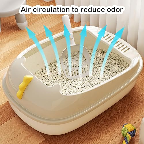 Vista 9 de Caja de arena abierta para gatos, inodoro antisalpicaduras para gatos con cuchara tamizadora de arena para evitar fugas de arena, bandeja de arena