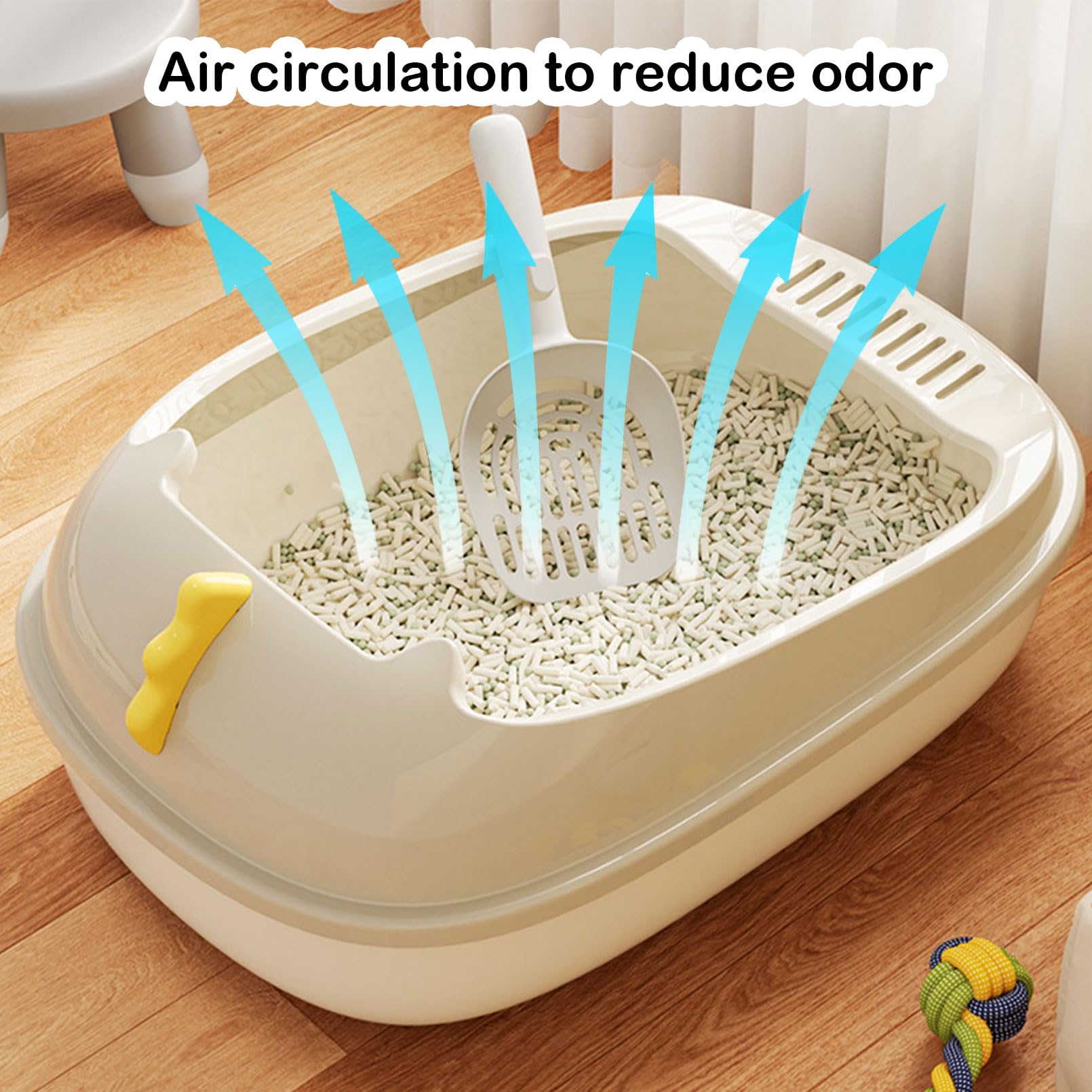 Open Litter Box, Anti-Splashing Cat Toilet with Litter Sifting Scoop - Semi-Enclosed, Removable Kitten Litter Box (White, Small)