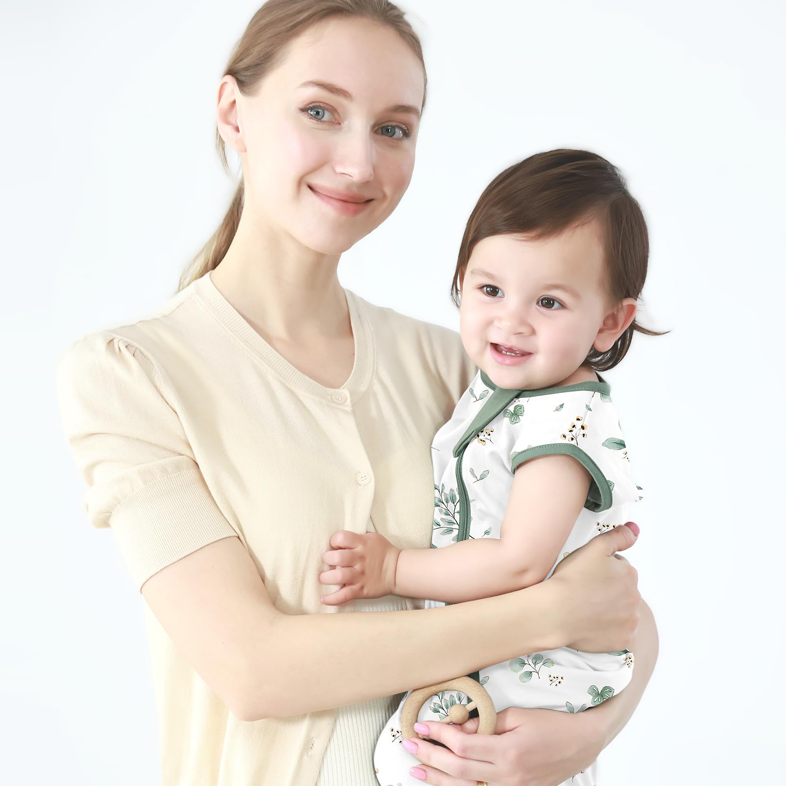 Mosebears 0.5 Tog Sacco Nanna in Cotone per Neonati, Estate - Per Bambini e Bambine(Dark Green&Plant,L(12-18 mesi))