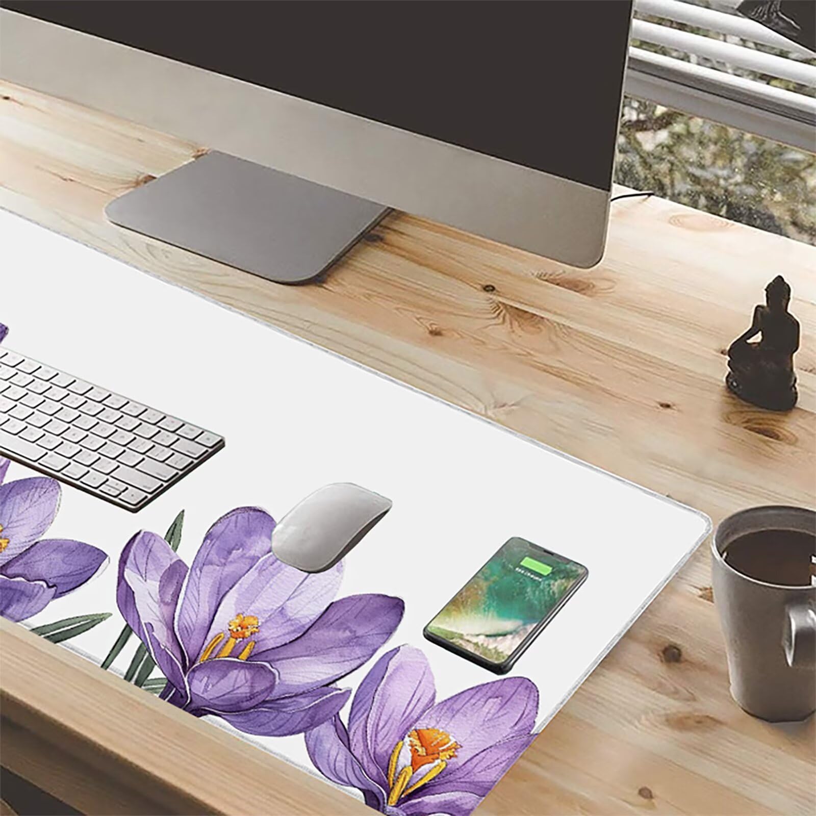 Flor Alfombrilla Ratón Gaming XXL 1500 x 800 mm, Alfombrilla Gaming PúRpura Mousepad con Base de Goma Antideslizante Impermeable Desk Mat para Teclado y Raton Accesorios Gaming, Regalos de Hombre 9-4