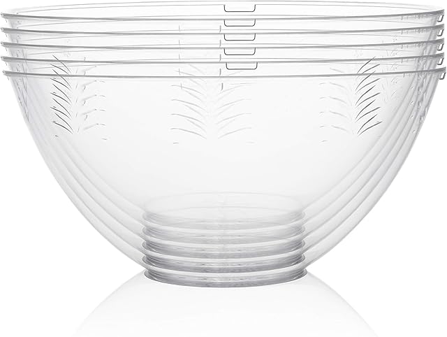 MATANA - 5 Clear Multi-Use Plastic Serving Salad Bowls - Kitchen Bowl Set for Party - 24cm / 3000ml