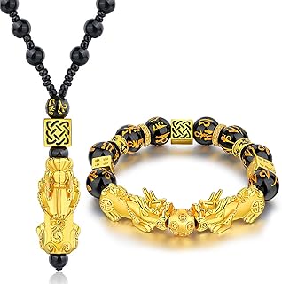 Feng Shui Bracelet Pi Xiu Black Obsidian Wealth Necklace Set Beaded Feng Shui Bracelet Good Luck Pi Xiu Necklace Beaded Pi Xiu Dragon Bracelet For Women Men