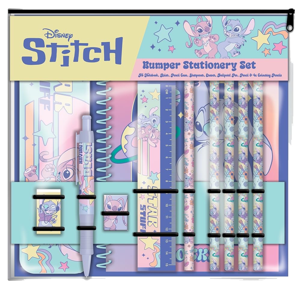 Pyramid International Lilo & Stitch Planetary Themed A5 Bumper Stationery Set, Includes Pens, Pencils, Sharpener, Ruler, Eraser & Notepad, Official Licensed Merchandise, One Size