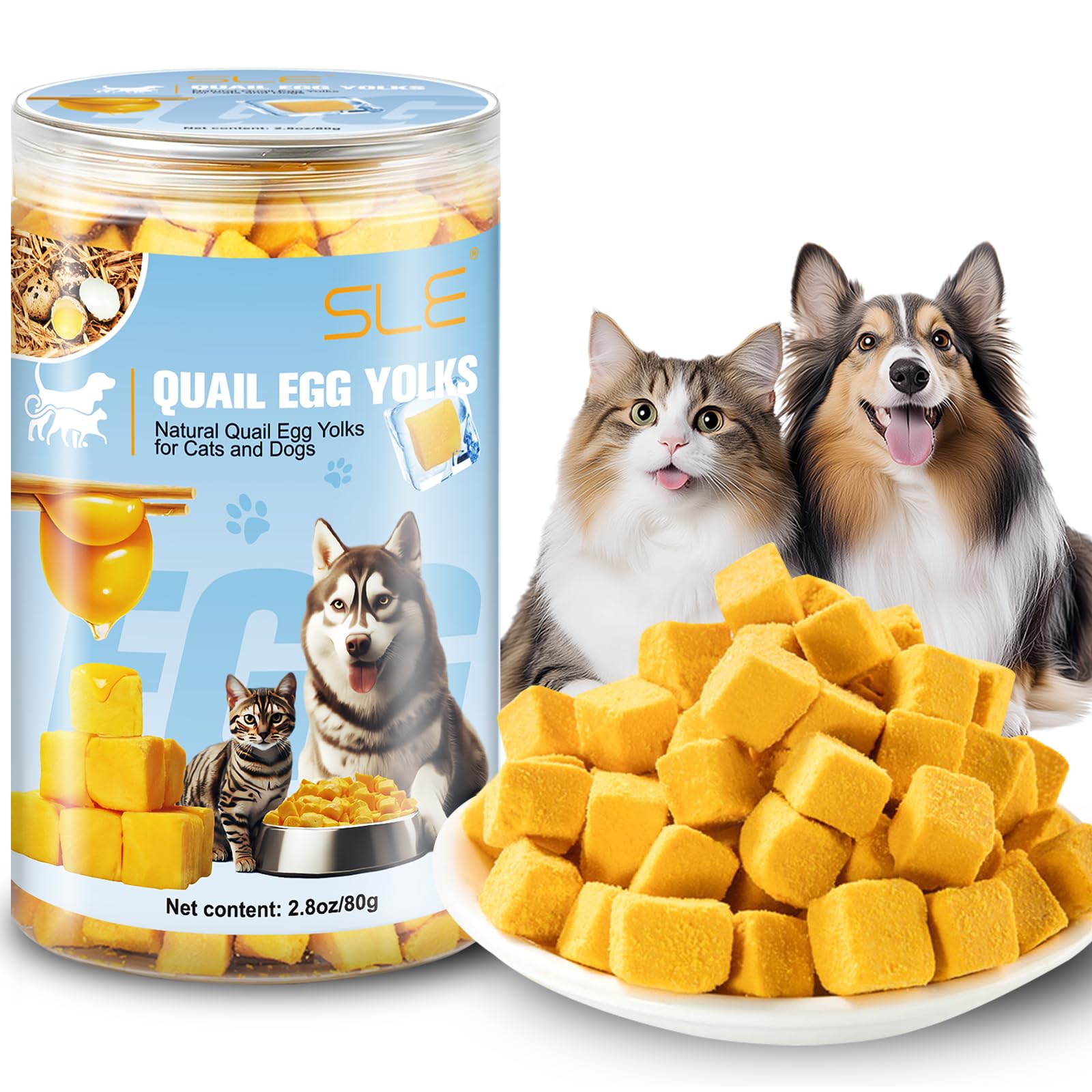 Friandises lyophilisées au Jaune d'œuf de Caille, Nourriture lyophilisée pour Chiens et Chats,Jaune de Naturel, Collations Saines et Savoureuses