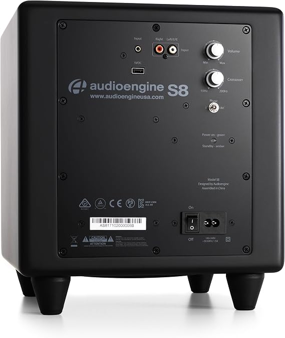 Audioengine S8 Powered Subwoofer 250W Wireless-Ready 8-Inch Bass Speaker for Home Theater, Music & Gaming - Black