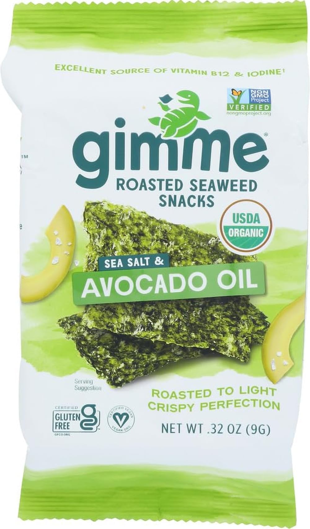 Gimme Seaweed Organic Roasted Seaweed Snack, Avocado & Sea Salt 10g, .35oz