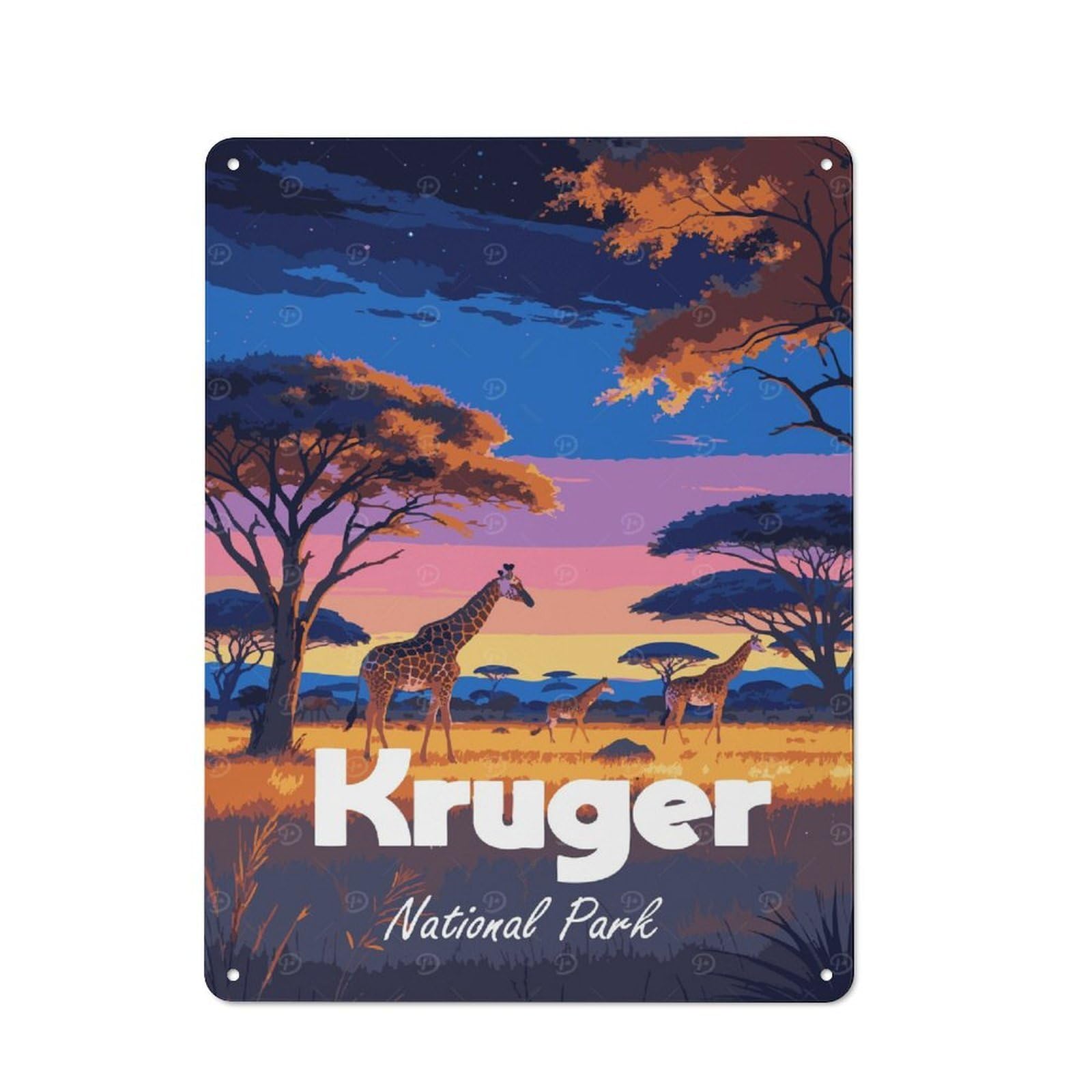 Junmoney Style-16 Metal Plaque 40X30cm With Kruger National Park Giraffe Landscape Art For Pub Or Café, Vintage Decor, For Metal Sign Collectors, For Vintage Wall Decor Fans