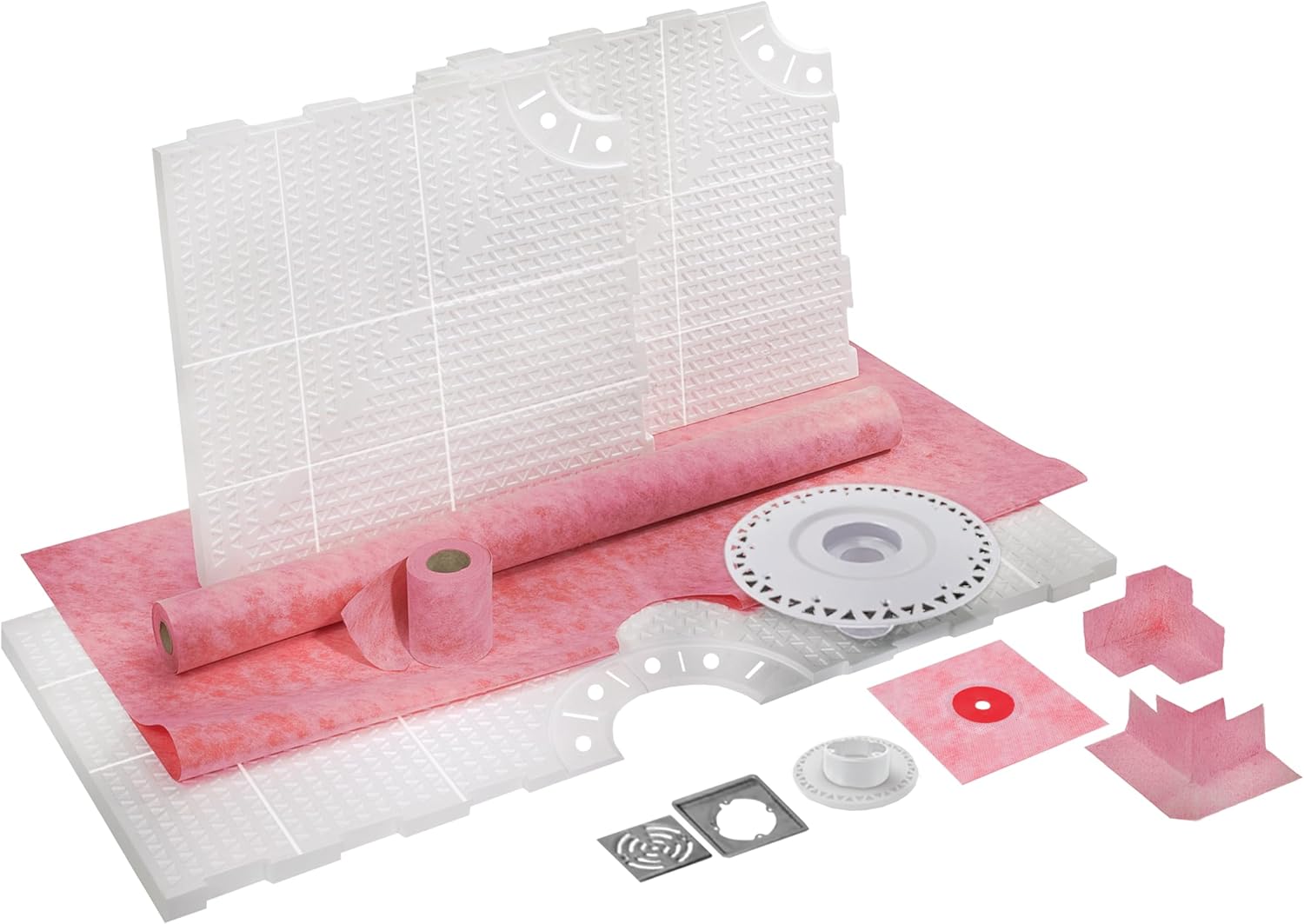 M-D Building Products PROVA-SHOWER KIT 60″ × 60″ (Center Drain), Lightweight Expanded Polystyrene Foam Shower Pan & Base, Complete Waterproof Tile Shower Floor Pan Kit with Drain, Curb & Membrane