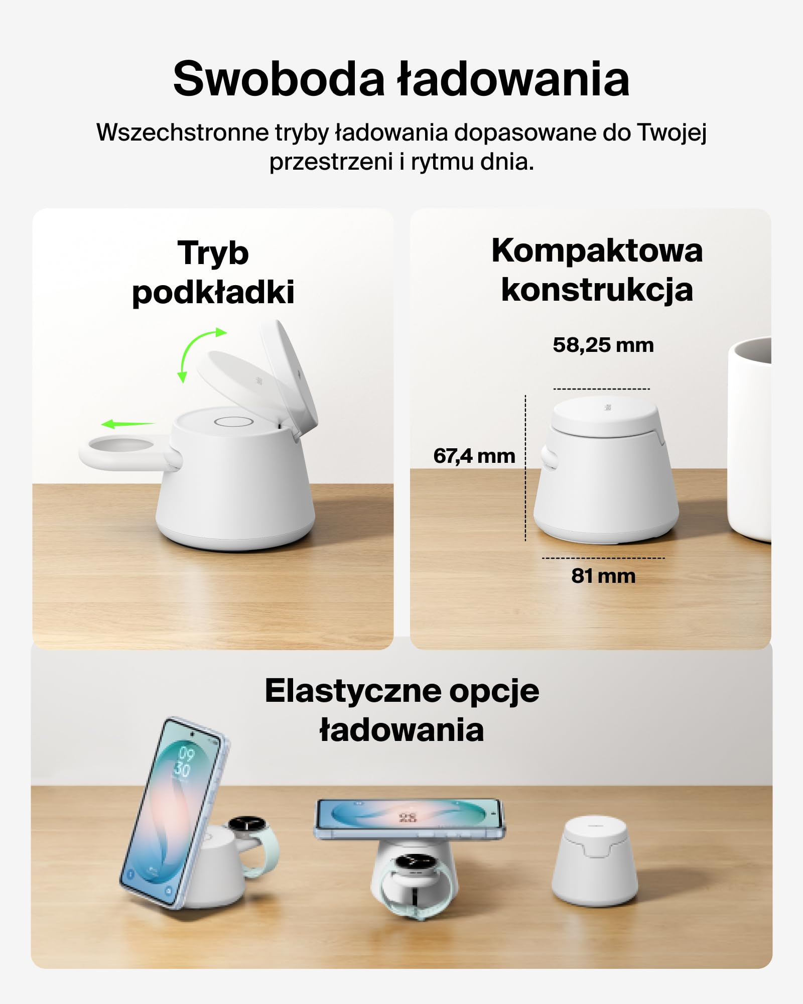 Belkin UltraCharge Bezprzewodowa Stacja Ładująca 3 w 1 z Qi2, 25 W – Biała | Ładowarka Magnetyczna do Urządzeń iPhone, Galaxy, Słuchawek i Smartwatchy, Certyfikat Qi2.2, Port USB-C, z Zasilaczem 45 W