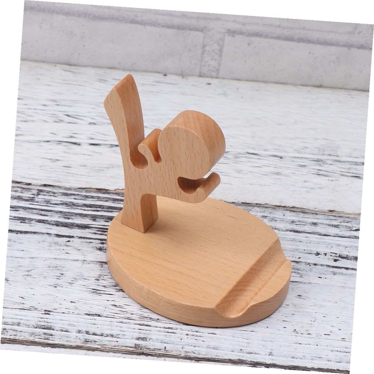 Hemobllo 2pezzi Supporto Telefonico Legno Creativo Forma Di Fu Kid Stabile e Antiscivolo Per Scrivania e Tavolo Base Resistente Per Smartphone e Tablet Design Cartone Originale