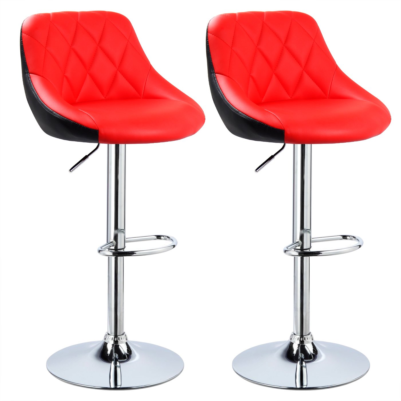 WOLTU BH30rt-2 Design 2 farbig Barhocker mit Griff, 2er Set, stufenlose Höhenverstellung, verchromter Stahl, Antirutschgummi, pflegeleichter Kunstleder, gut gepolsterte Sitzfläche, rot+schwarz